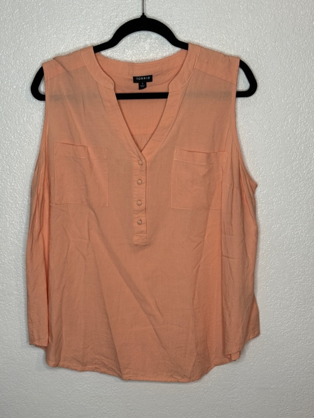 Torrid Peach Linen Sleeveless Pop Over Blouse Top Size 1X
